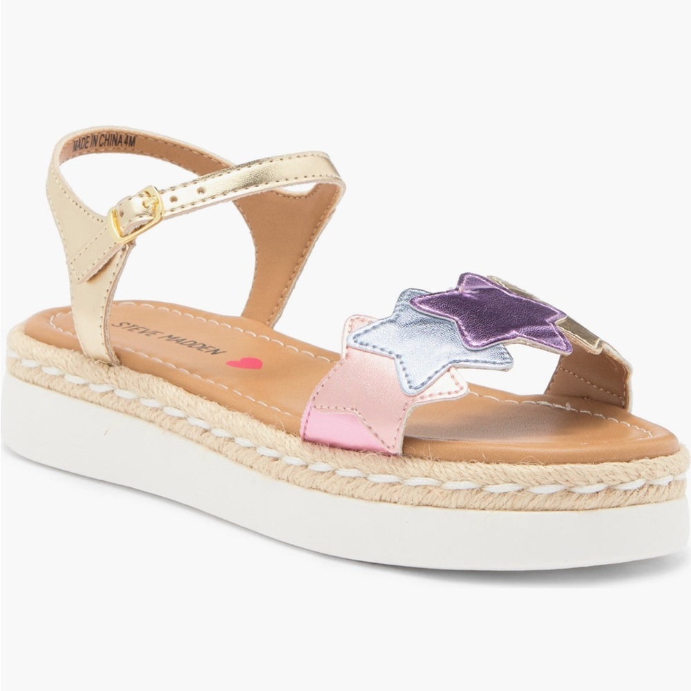 Steve Madden Starlight Sandals Metallic Gold and Pastel Colors Big Girls Size 4M